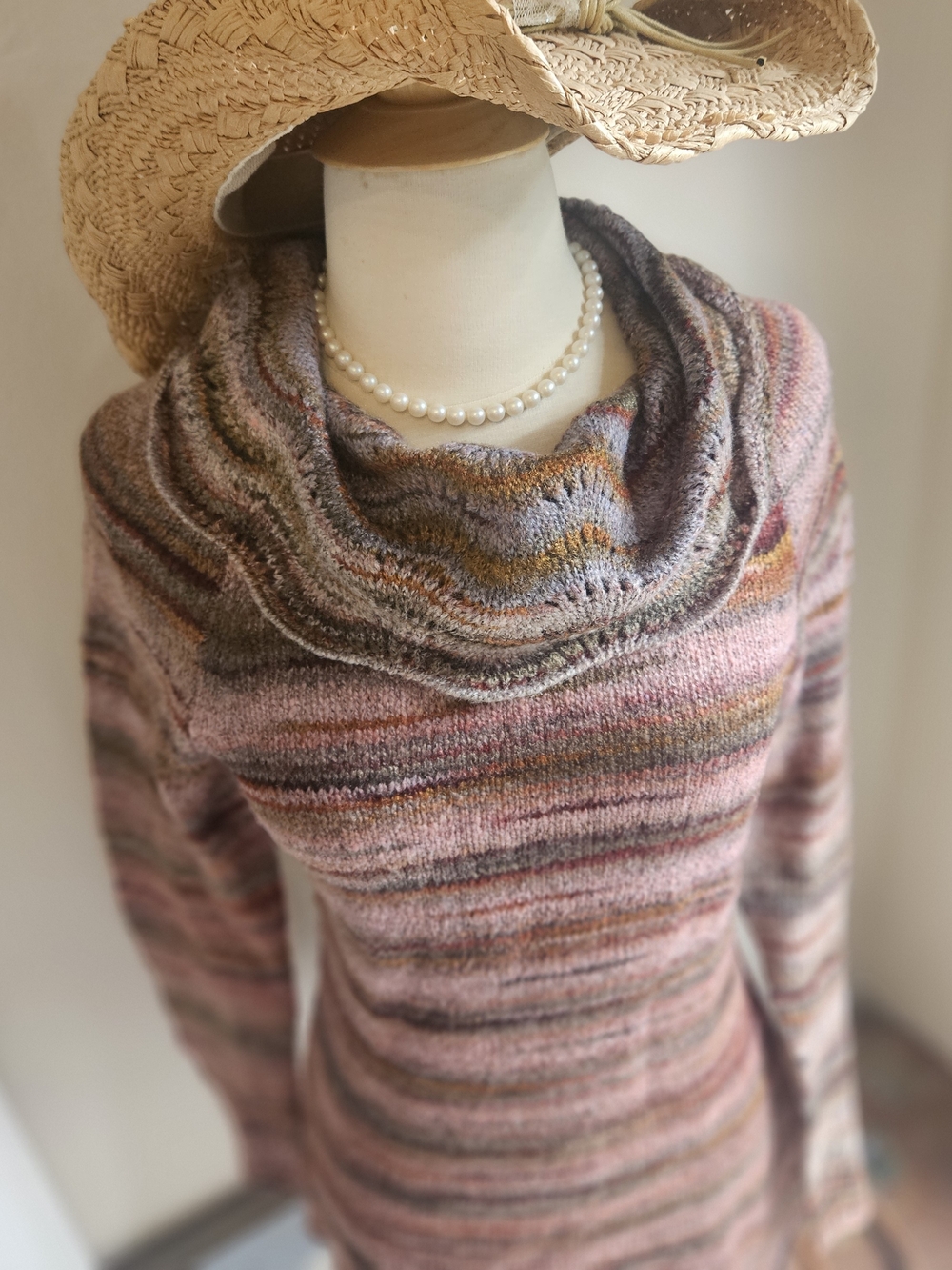 Beautiful Pink And Purple Multi-Striped Cowl Neck Sweater Dress Or Long Top
